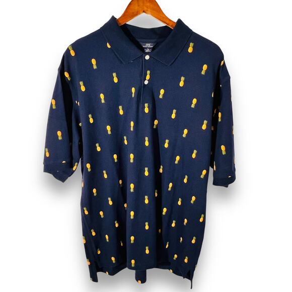 Brooks Brothers Navy Pineapple Print Polo Shirt Mens XL Classic Fit Cotton - Picture 3 of 11
